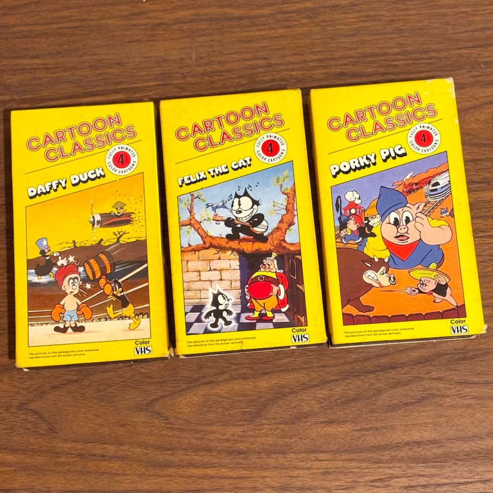 Lot of (3) Cartoon Classics on VHS: Felix the Cat, Daffy Duck, Porky Pig
